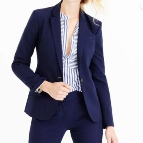 J. Crew Navy Tollegno 1900 Italian Bi-Stretch Wool Jacket Blazer 10 - Picture 1 of 12